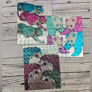 Vintage 1991 J&M Portfolio Lot Of 3 Pocket Folder Cool Critters Metallic Rainbow